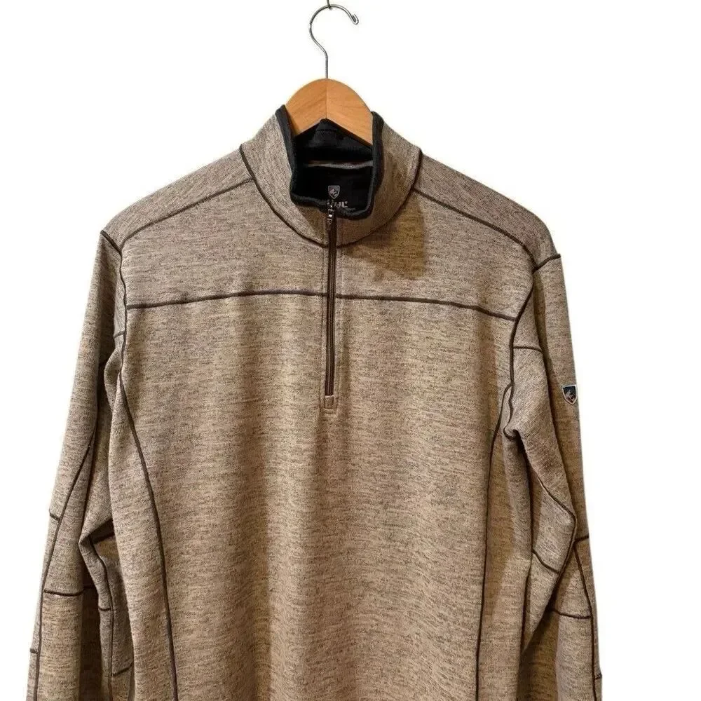 Kuhl Mens Ryder Sweater L Beige 1/4 Zip Pullover Thumbholes Running Hike